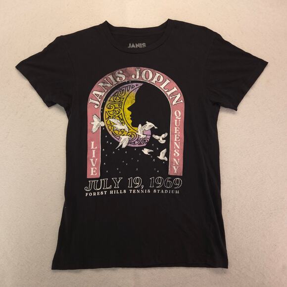 Janis Joplin Band Short Sleeve Crew Neck T-Shirt Adult Mens Size Small S black - Picture 2 of 9